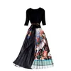 Singreiny Kvinnor Design Print Pleated Dress O Neck Kortärmad Sashes Splice A-Line Dresses Summer Casual Streetwear Midi Dress 210419