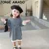 Meninas outono roupas estilo coreano moda manta manga longa vestido bebê roupas e20025 210610