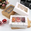 12PCS White Kraft Paper Color Bakery Cookie Cake Pies Boxes with Windows Package Decorative Box for Food Gifts Box Packaging Bag 210724