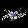 Adornos para el cabello de boda con diamantes de imitación azules elegantes hechos a mano, pasadores de perlas simuladas, peinetas nupciales, accesorios para novia