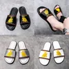 Luxury Genuine Leather slipper Men Brand designer embroidery Rubber Slides Beach Flat Sandals Shiny Black white silver outdoor home Flip Flops