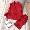 Летние женские пижамы набор мода костюм дизайн сплошной имбирного цвета спящая одежда шелковый, как досуг дома одежда ночная одежда 210928