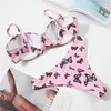Damskie stroje kąpielowe kobiety kobiety 2022 BIKINI 2 -częściowy zestaw różowy projekt kąpielowy moda motyla moda damskie kwiatowy nadruk do pływania kombinezon