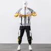 Men's Tracksuits 2023 Hip Hop Workwear Jacket Mens Tracksuit Pants 2PC Sets Baseball Loose Zipper Ribbons Coat & Long Clothes