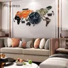 Punch-free DIY Color Paiting World Map Large Wall Clock Acrylic Stickers Creative Silent Watch Home Living Room Kitchen Decor 210401