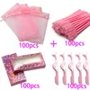 Cílios falsos 50/100pcs 4 em 1 bolsa de embalagem de penhores a granel Caixa rosa brilhante brilhante com pincéis e pinças de cílios