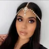 Boho Crystal Drop Panna Head Chain Headwear Headpiece Rhinestone Bröllop Hår Tillbehör för Kvinnor Bride Indian Smycken Gift