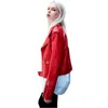 Kvinnor PU Läder Motorcykeljacka Biker Red Faux Soft Jackor Now-down Collar Slim Punk Black Coat 210423