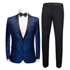 Herenpakken Blazers 2022 Hoge kwaliteit Custom Sjaal Revers Single Button Borduurwerk Patroon Pak Mode Slanke Tuxedo Business Casual 2-Piece