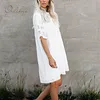 Zomer vrouwen mini mouwen katoen witte kant korte strand jurk vakantie kleding 210415