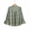 H.SA Bluse für Damen, grüne Vintage-lose Oberteile, Oneck-Kreis-Sommerhemden, Blumenmuster, modische Pullover 210417