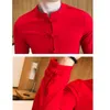 Autumn 2022 Chinese Style Tang Costumes Shirt Mandarin Collar Slim Fit Casual Tai Chi Black Long Sleeve Men Men's Shirts