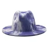 Tie-dye Fedoraﾠ Chapeaux Laine Large Brim Cap Chaleur Pliable Hommes Soie Chapeau Femmes Jazz Caps Mode Automne Et Hiver Style WMQ1241