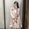 LVWOMN Dr2021 Women Printed Pleated Mini Dresses Female O neck Long Sleeve Loose Vintage DrFashion Summer Boho Vestidos X0529