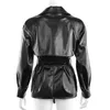 LY VARYY LIN Sonbahar Kadın Faux Yumuşak Deri Boy Ceket Gümüş Yaka Siyah Punk PU Moto Palto Kemer Ile 210526