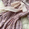 Sommer Frauen Kleid Koreanische Mode Süße Bogen Bandage Casual Chiffon Boho Strand Holidya Vintage Blumendruck Mini 210514