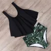 Rxrxcoco hög midja push up swimwear kvinnor baddräkt plus storlek bikini set ruffle tankini två stycken halter simning slitage 210319