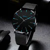 2021 Geneva Minimalist Watch Men Ultra Thin Blue Stainless Steel Mesh Belt Es Man Business Casual Quartz Wrist