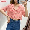 Women Fashion Animal Pattern Crop Knitted Sweater Jumper Short Sleeve Pullovers Chic Tops QD17 210416