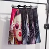JOCOO Jolee Kadınlar Yüksek Wiast Karikatür Desen Pileli Etekler Yaz Rahat Artı Boyutu A-Line Midi Etekler Streetwear 210518