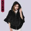 Arrival Fashion Women Fur Shawl Winter Knitted Real Mink Stole With Hood Poncho Scarves