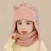 Vinter barn pojke tjej tjockt vattentät öra skyddande hatt halsduk uppsättning för barn en varm baby cap bonnet 211023