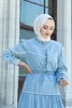 Etnisk klädtunnelbälte denim klänning kalkon muslimsk mode hijab islam dubai 2022