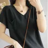 Summer Casual Short Sleeve T Shirt Women V Neck Loose Solid Knitted T-Shirts Female Thin Plus Size Tees Shirt Blusas 14648 210528