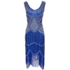 Sequin Beading Diamonds Vintage Dress V-Neck Great Gatsby 1920s Flapper es Prom Tassel Club Midi wholesale 210520