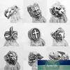 Vintage Gothic Wolf Head Ring Menhead Skull Spider Eagle Lion Dragon Cross Snake Men Pierścień Punk Biżuteria Ball Prezent