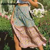Zomer strand boho stijl floral print vrouwen hoge taille casual rokken dame mode midi rok mujer faldas 210413