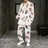 Survêtements pour hommes M-5XL Kimono Robe été printemps chemises à manches longues + pantalons à la cheville 2 pièces ensembles traditionnels japonais Streetwear hommes vêtements