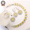 Örhängen Halsband Dubai Silver Färg Trendiga Kvinnor Smycken Stetsar Bröllop Bröllop Zirconia Hängsmycke Ringar Armband