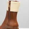 2021Superior Quality Luxury Designers Women Half Boots Mixed Color Wool Square Rainboots Chunky Heels Platform Skor Combat Ankel Boot