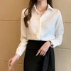 Camicia elegante da donna in raso con camicetta da vino per colletto rovesciato a maniche lunghe da ufficio formale femminile OL Top 210514