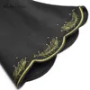 ファッションデザイナーウール布オーバーコート春秋女性レースアップフレアスリーブゴールドライン刺繍210524