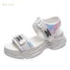 2021 New Summer Platform Sports Sandals Women's Daddy Versatile Trendy Height Increasing Wedge Rainbow 35-40 Size Y0721