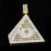 men tennis chain necklace with pendant Triangle Pyramid Iced Out Masonic Illuminati Eye hip hop Jewelry drop ship