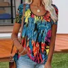 Sommer Damen O-Ausschnitt bedruckte Tie-Dye-Nähte Kurzarm-T-Shirts Casual Loose Holiday Style Harajuku Fashion Tees Plus Size 210526