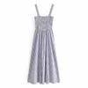 Vintage Long Striped Summer Dress Women Wide Straps Sleeveless Beach es Woman Smocked Elastic Blue Pleated 210520