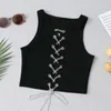 Femmes Cross Over Metal Chain Crop Top Sans Manches Casual Mode Sexy Chic Lady Femme Camisole Débardeur 210709