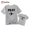 Arrival Pilot Letter Print Grey Cotton T-shirts for Dad and Me 210528