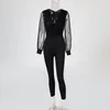Tulum Bayan Tulum Siyah Zarif Sequins Örgü Glitter Parti Gece Seksi Bahar Uzun Pantolon Tek Parça Giyim Tulum 210415