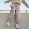 Luźne spodnie damskie jesień nowy styl żeński ładny kot drukuj elastyczna talia dorywczo japońskie miękkie dziewczyny college style luźne spodnie Q0801