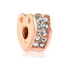 925 Silver rose gold color Pink blue Heart Solitaire clip diy Charm Fit Pandora Charms Bracelet DIY Women Original Beads Jewelry6097508