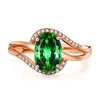 Kluster Ringar Trendiga Kvinnor Rose Guld Smycken Ovala Emerald Zircon Gemstone För Förlovning Party Open Promise Finger Ring Tillbehör Gåva