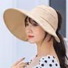Summer Womens Letter Sun Hat Large Wide Brim Anti-UV Beach Hats Casual Fashion Adjustable Vacant Roof Sunhat Delm22