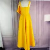 Yellow Stylish Occassion Big Bow tie High Low Flare Pleated Party Celebrate Event Ladies Robe Dated Night Dinner Dresses 210416