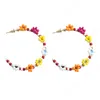 Bohème mignon coloré perlé fleur ZA boucles d'oreilles en forme de C pour femmes filles à la mode été grand cerceau boucles d'oreilles bijoux fête