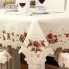 Tablecloth Rectangle Luxury Embroidered Round Dining Cover Wedding Cloth Rose Flower Chair Dust 211103